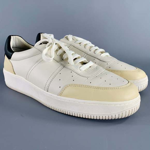 SANDRO Other - SANDRO White Black Beige Color Block Leather Low Top Sneakers
